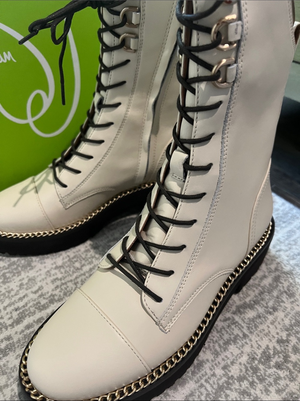 Sam Edelman Ivory Leather Lace-Up Women's Boots